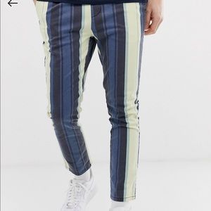 ASOS slim pants in washed bold stripe